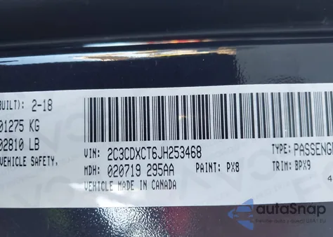 2018 Dodge Charger R/T Rwd из США, поврежденный, VIN 2C3CDXCT6JH253468